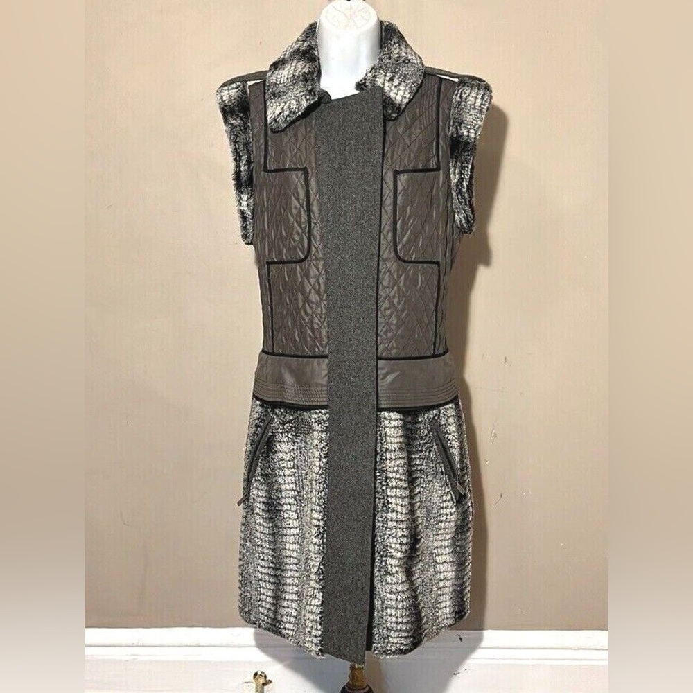 BCBG Max Azria Archer Vest Gray Quilted and Faux Fur Size M​